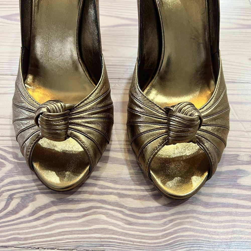 GUCCI Gold Peep-Toe Heels Size 7 - Picture 2 of 6